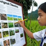 **

A young Malaysian student analyzing their strengths and weaknesses for environmental science career options. Include elements of SWOT analysis visualization (Strengths, Weaknesses, Opportunities, Threats) and outdoor fieldwork imagery in the background. The student should appear thoughtful and determined.

**