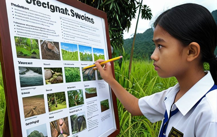 **

A young Malaysian student analyzing their strengths and weaknesses for environmental science career options. Include elements of SWOT analysis visualization (Strengths, Weaknesses, Opportunities, Threats) and outdoor fieldwork imagery in the background. The student should appear thoughtful and determined.

**